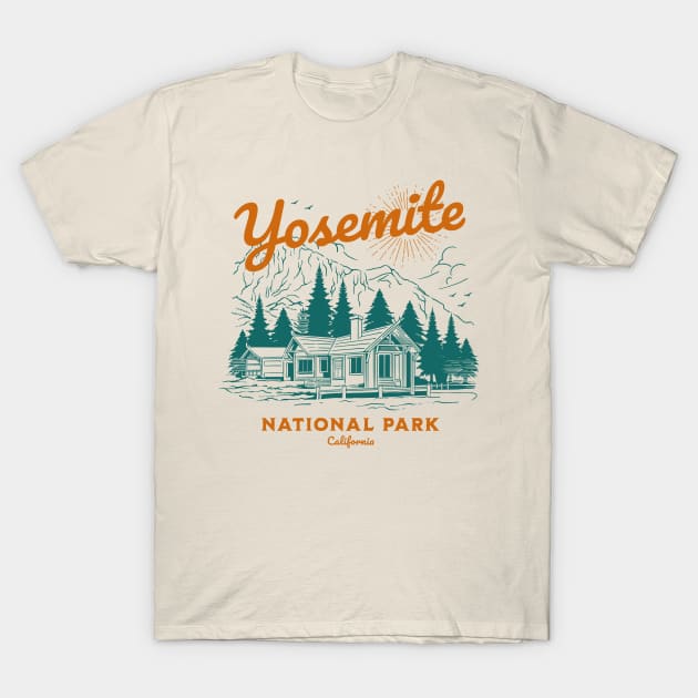 Yosemite National Park Retro Vintage Camping T-Shirt by PUFFYP